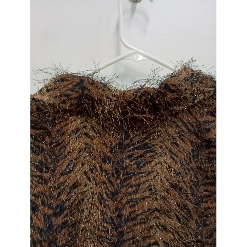 Vintage Paco Soler Vest Womens M/L Brown Animal Print Faux Fur Eyelash Knit - Picture 9 of 12